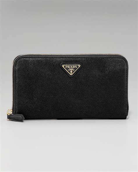 prada women's saffiano zip-around wallet black|authentic prada wallet sale.